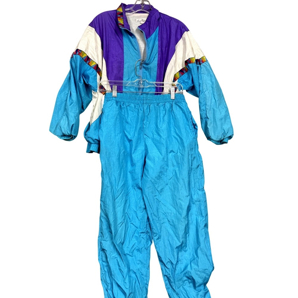 Vintage Gloria Vanderbilt Tracksuit Womens Small Blue Colorblock 2 Piece Set